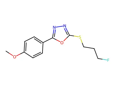 4-{5-[(3-Fluoropropyl)sulfanyl]-1,3,4-oxadiazol-2-yl}phenyl methyl ether structure
