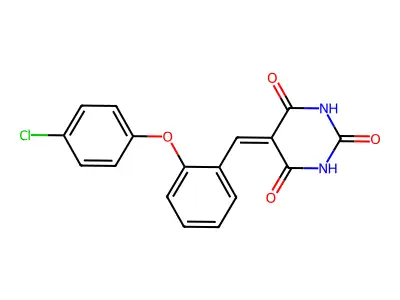 5-{[2-(4-chlorophenoxy)phenyl]methylene}-2,4,6(1H,3H,5H)-pyrimidinetrione structure