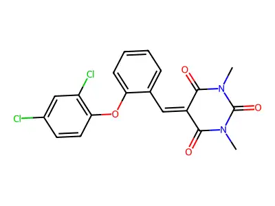 5-{[2-(2,4-dichlorophenoxy)phenyl]methylidene}-1,3-dimethyl-1,3-diazinane-2,4,6-trione structure