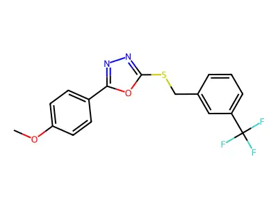 2-(4-Methoxyphenyl)-5-{[3-(trifluoromethyl)benzyl]sulfanyl}-1,3,4-oxadiazole structure