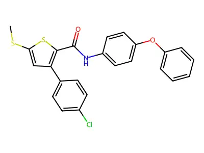 3-(4-chlorophenyl)-5-methylsulfanyl-N-(4-phenoxyphenyl)thiophene-2-carboxamide structure