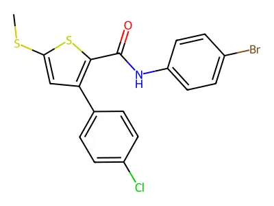 N-(4-bromophenyl)-3-(4-chlorophenyl)-5-(methylsulfanyl)-2-thiophenecarboxamide structure