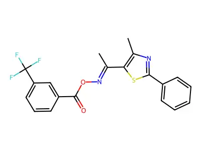 [1-(4-methyl-2-phenyl-1,3-thiazol-5-yl)ethylidene]amino 3-(trifluoromethyl)benzoate structure