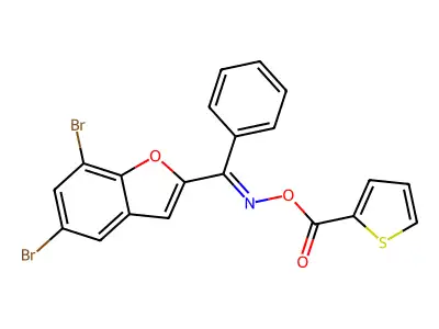 5,7-dibromo-2-(phenyl{[(2-thienylcarbonyl)oxy]imino}methyl)-1-benzofuran structure
