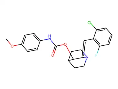 [2-[(2-chloro-6-fluorophenyl)methylidene]-1-azabicyclo[2.2.2]octan-3-yl] N-(4-methoxyphenyl)carbamate structure