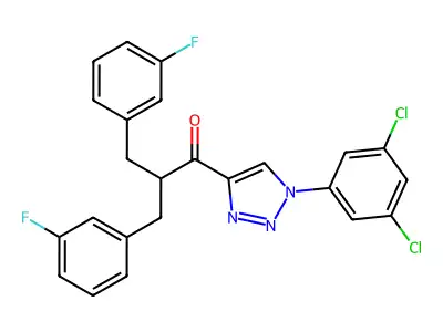 1-[1-(3,5-dichlorophenyl)triazol-4-yl]-3-(3-fluorophenyl)-2-[(3-fluorophenyl)methyl]propan-1-one structure