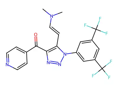 [1-[3,5-bis(trifluoromethyl)phenyl]-5-(2-dimethylaminoethenyl)triazol-4-yl]-pyridin-4-yl-methanone structure