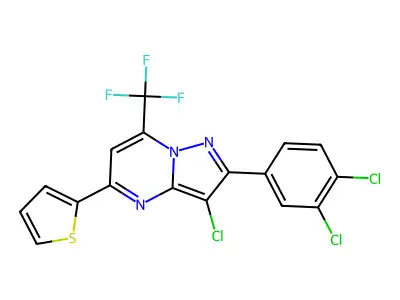 3-chloro-2-(3,4-dichlorophenyl)-5-(2-thienyl)-7-(trifluoromethyl)pyrazolo[1,5-a]pyrimidine structure