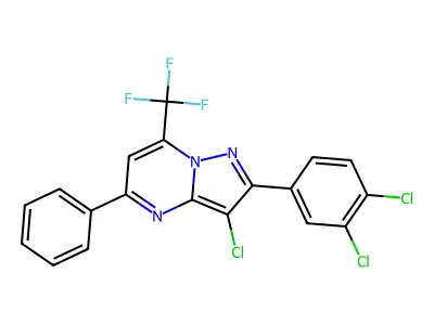 3-chloro-2-(3,4-dichlorophenyl)-5-phenyl-7-(trifluoromethyl)pyrazolo[1,5-a]pyrimidine structure