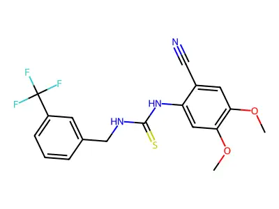 N-(2-cyano-4,5-dimethoxyphenyl)-N'-[3-(trifluoromethyl)benzyl]thiourea structure