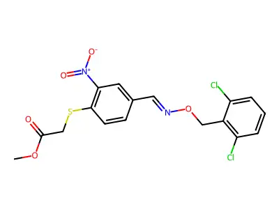 Methyl 2-[4-[(2,6-dichlorophenyl)methoxyiminomethyl]-2-nitro-phenyl]sulfanylacetate structure