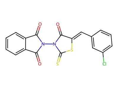 2-[5-[(3-chlorophenyl)methylidene]-4-oxo-2-sulfanylidene-1,3-thiazolidin-3-yl]isoindole-1,3-dione structure