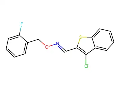 1-(3-chloro-1-benzothiophen-2-yl)-N-[(2-fluorophenyl)methoxy]methanimine structure