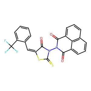 3-[(5Z)-4-oxo-2-sulfanylidene-5-{[2-(trifluoromethyl)phenyl]methylidene}-1,3-thiazolidin-3-yl]-3-azatricyclo[7.3.1.0^{5,13}]trideca-1(13),5,7,9,11-pentaene-2,4-dione structure