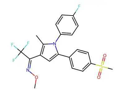 2,2,2-trifluoro-1-[1-(4-fluorophenyl)-2-methyl-5-(4-methylsulfonylphenyl)pyrrol-3-yl]-N-methoxyethanimine structure