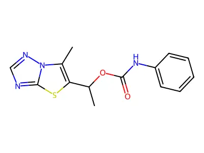 1-(6-methyl[1,3]thiazolo[3,2-b][1,2,4]triazol-5-yl)ethyl N-phenylcarbamate structure