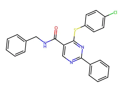 N-benzyl-4-[(4-chlorophenyl)sulfanyl]-2-phenyl-5-pyrimidinecarboxamide structure