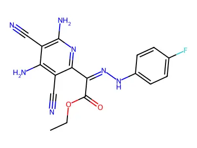 ethyl 2-(4,6-diamino-3,5-dicyano-2-pyridinyl)-2-[(Z)-2-(4-fluorophenyl)hydrazono]acetate structure