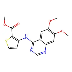 Methyl 3-[(6,7-dimethoxyquinazolin-4-yl)amino]thiophene-2-carboxylate structure