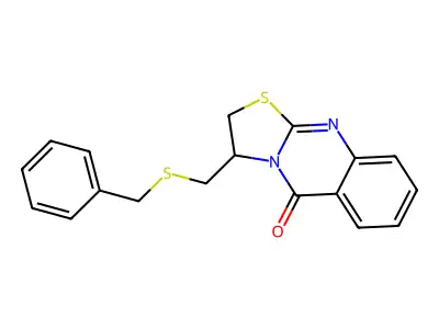 3-[(benzylsulfanyl)methyl]-2,3-dihydro-5H-[1,3]thiazolo[2,3-b]quinazolin-5-one structure