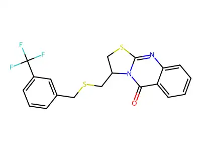 3-({[3-(trifluoromethyl)benzyl]sulfanyl}methyl)-2,3-dihydro-5H-[1,3]thiazolo[2,3-b]quinazolin-5-one structure