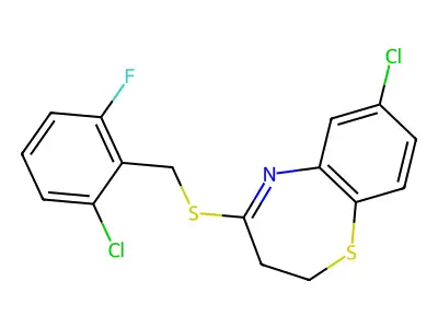 7-Chloro-4-[(2-chloro-6-fluorobenzyl)sulfanyl]-2,3-dihydro-1,5-benzothiazepine structure