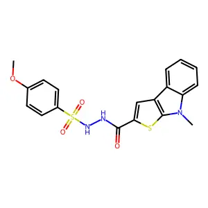 4-methoxy-N'-[(8-methyl-8H-thieno[2,3-b]indol-2-yl)carbonyl]benzenesulfonohydrazide structure