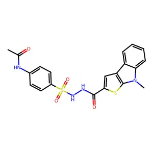 N-[4-({2-[(8-methyl-8H-thieno[2,3-b]indol-2-yl)carbonyl]hydrazino}sulfonyl)phenyl]acetamide structure