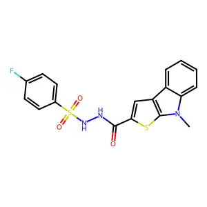 4-fluoro-N'-[(8-methyl-8H-thieno[2,3-b]indol-2-yl)carbonyl]benzenesulfonohydrazide structure