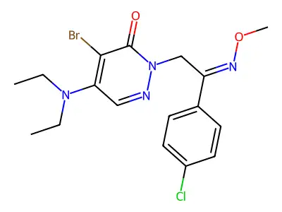 4-bromo-2-[2-(4-chlorophenyl)-2-methoxyiminoethyl]-5-(diethylamino)pyridazin-3-one structure