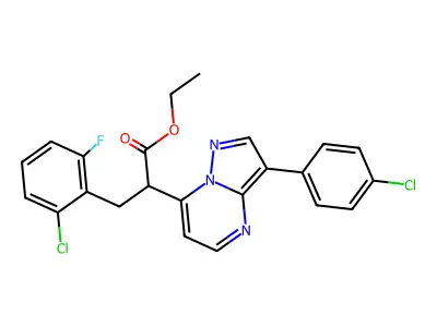 ethyl 3-(2-chloro-6-fluorophenyl)-2-[3-(4-chlorophenyl)pyrazolo[1,5-a]pyrimidin-7-yl]propanoate structure