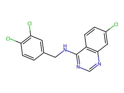 7-chloro-N-[(3,4-dichlorophenyl)methyl]quinazolin-4-amine structure