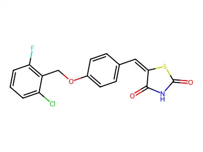 (5E)-5-({4-[(2-chloro-6-fluorophenyl)methoxy]phenyl}methylidene)-1,3-thiazolidine-2,4-dione structure