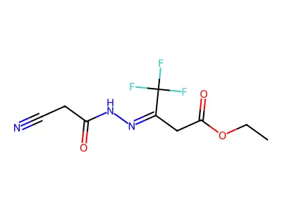 ethyl 3-[(Z)-2-(2-cyanoacetyl)hydrazono]-4,4,4-trifluorobutanoate structure