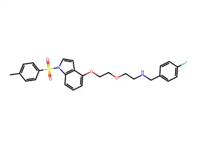 N-(4-fluorobenzyl)-2-[2-({1-[(4-methylphenyl)sulfonyl]-1H-indol-4-yl}oxy)ethoxy]-1-ethanamine structure