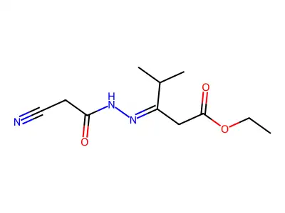 Ethyl 3-[(2-cyanoacetyl)hydrazinylidene]-4-methylpentanoate structure