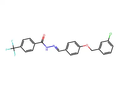 N-[[4-[(3-chlorophenyl)methoxy]phenyl]methylideneamino]-4-(trifluoromethyl)benzamide structure