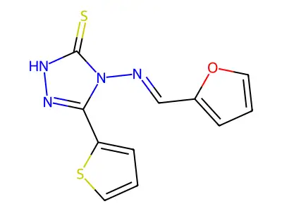 4-{[(E)-2-furylmethylidene]amino}-5-(2-thienyl)-4H-1,2,4-triazole-3-thiol structure
