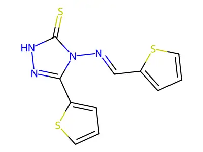 3-thiophen-2-yl-4-(thiophen-2-ylmethylideneamino)-1H-1,2,4-triazole-5-thione structure