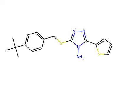3-{[4-(tert-butyl)benzyl]sulfanyl}-5-(2-thienyl)-4H-1,2,4-triazol-4-amine structure