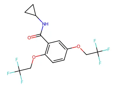 N-cyclopropyl-2,5-bis(2,2,2-trifluoroethoxy)benzamide structure