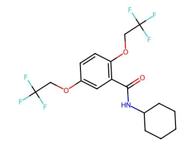 N-cyclohexyl-2,5-bis(2,2,2-trifluoroethoxy)benzamide structure