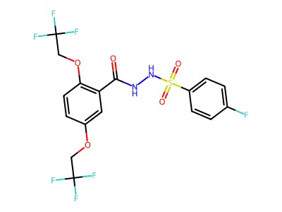 N'-(4-fluorophenyl)sulfonyl-2,5-bis(2,2,2-trifluoroethoxy)benzohydrazide structure