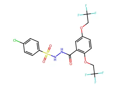 N'-(4-chlorophenyl)sulfonyl-2,5-bis(2,2,2-trifluoroethoxy)benzohydrazide structure