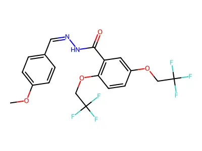 N-[(4-methoxyphenyl)methylideneamino]-2,5-bis(2,2,2-trifluoroethoxy)benzamide structure