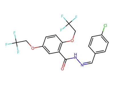 N-[(4-chlorophenyl)methylideneamino]-2,5-bis(2,2,2-trifluoroethoxy)benzamide structure