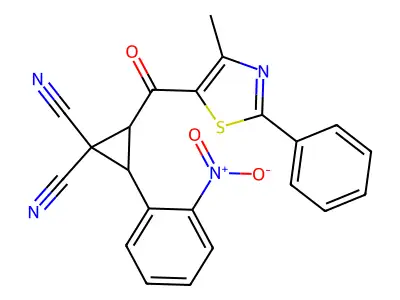 2-(4-methyl-2-phenyl-1,3-thiazole-5-carbonyl)-3-(2-nitrophenyl)cyclopropane-1,1-dicarbonitrile structure