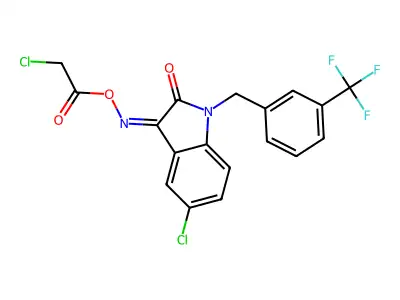 [[5-chloro-2-oxo-1-[[3-(trifluoromethyl)phenyl]methyl]indol-3-ylidene]amino] 2-chloroacetate structure