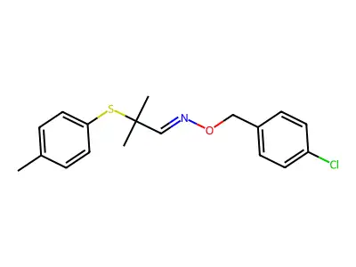 N-[(4-chlorophenyl)methoxy]-2-methyl-2-(4-methylphenyl)sulfanylpropan-1-imine structure