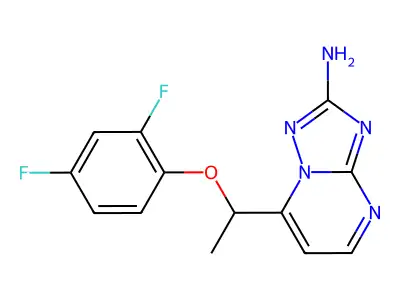7-[1-(2,4-Difluorophenoxy)ethyl][1,2,4]triazolo[1,5-a]pyrimidin-2-amine structure